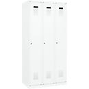 Vestiaire C+P Evolo Plus, 3 compartiments, charnières à droite, serrure à cylindre, L 900 x P 500 x H 1850 mm, blanc signalisation/blanc trafic