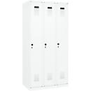 Vestiaire C+P Evolo Plus, 3 compartiments, charnières à droite, verrou rotatif de sécurité, L 900 x P 500 x H 1850 mm, blanc signalisation/blanc trafic