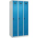 Vestiaire C+P Evolo Plus, 3 compartiments, charnières à droite, verrou rotatif de sécurité, L 900 x P 500 x H 1850 mm, gris clair/bleu clair