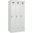 Vestiaire C+P Evolo Plus, 3 compartiments, charnières à droite, verrou rotatif de sécurité, L 900 x P 500 x H 1850 mm, gris clair/gris clair