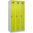 Vestiaire C+P Evolo Plus, 3 compartiments, charnières à droite, verrou rotatif de sécurité, L 900 x P 500 x H 1850 mm, gris clair/vert clown
