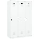 Vestiaire C+P Evolo Plus, 3 compartiments, largeur 400 mm, fermeture rotative, butée soft, L 1.200 x P 500 x H 1.850 m, blanc trafic/blanc trafic