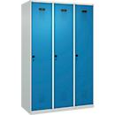 Vestiaire C+P Evolo Plus, 3 compartiments, largeur 400 mm, fermeture rotative, butée soft, L 1.200 x P 500 x H 1.850 m, gris clair/bleu clair