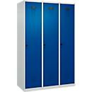 Vestiaire C+P Evolo Plus, 3 compartiments, largeur 400 mm, fermeture rotative, butée soft, L 1.200 x P 500 x H 1.850 m, gris clair/bleu gentiane