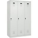 Vestiaire C+P Evolo Plus, 3 compartiments, largeur 400 mm, fermeture rotative, butée soft, L 1.200 x P 500 x H 1.850 m, gris clair/gris clair