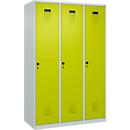 Vestiaire C+P Evolo Plus, 3 compartiments, largeur 400 mm, fermeture rotative, butée soft, L 1.200 x P 500 x H 1.850 m, gris clair/vert clown