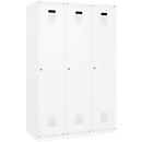 Vestiaire C+P Evolo Plus, 3 compartiments, largeur 400 mm, serrure à cylindre, butée soft, L 1.200 x P 500 x H 1.850 m, blanc trafic/blanc trafic