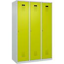 Vestiaire C+P Evolo Plus, 3 compartiments, largeur 400 mm, serrure à cylindre, butée soft, L 1.200 x P 500 x H 1.850 m, gris clair/vert clown