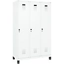 Vestiaire C+P Evolo Plus, 3 compartiments, largeur de compartiment 400 mm, avec pieds, butée à droite, butée Soft, anti-effraction, L 1200 x P 500 x H 1950 mm, fermeture de sécurité à pêne rotatif, blanc trafic RAL 9016/blanc trafic RAL 9016