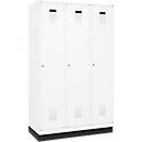Vestiaire C+P Evolo Plus, 3 compartiments, largeur de compartiment 400 mm, avec socle, charnières à droite, L 1200 x P 500 x H 1950 mm, cylindre, blanc signalisation/blanc trafic