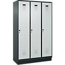 Vestiaire C+P Evolo Plus, 3 compartiments, largeur de compartiment 400 mm, avec socle, charnières à droite, L 1200 x P 500 x H 1950 mm, verrou tournant, gris anthracite/gris clair