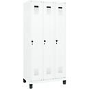 Vestiaire C+P Evolo Plus, 3 compartiments, largeur des compartiments 300 mm, avec pieds, verrou rotatif, L 900 x P 500 x H 1950 mm,blanc trafic/blanc trafic