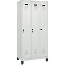 Vestiaire C+P Evolo Plus, 3 compartiments, largeur des compartiments 300 mm, avec pieds, verrou rotatif, L 900 x P 500 x H 1950 mm, gris clair/gris clair