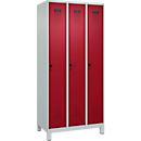 Vestiaire C+P Evolo Plus, 3 compartiments, largeur des compartiments 300 mm, avec pieds, verrou rotatif, L 900 x P 500 x H 1950 mm, gris clair/rouge rubis