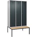 Vestiaire C+P Evolo Plus, 3 compartiments, largeur des compartiments 400 mm, avec banc encastré, L 1200 x P 815 x H 2120 mm, cylindre, aluminium blanc/gris anthracite