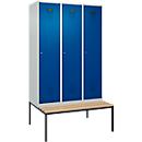 Vestiaire C+P Evolo Plus, 3 compartiments, largeur des compartiments 400 mm, avec banc encastré, L 1200 x P 815 x H 2120 mm, cylindre, gris clair/bleu gentiane