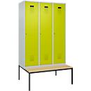 Vestiaire C+P Evolo Plus, 3 compartiments, largeur des compartiments 400 mm, avec banc encastré, L 1200 x P 815 x H 2120 mm, cylindre, gris clair/vert clown