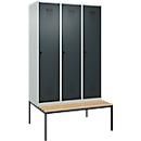 Vestiaire C+P Evolo Plus, 3 compartiments, largeur des compartiments 400 mm, avec banquette encastrée, L 1200 x P 815 x H 2120 mm, verrou rotatif, gris clair/gris anthracite