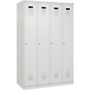 Vestiaire C+P Evolo Plus, 4 compartiments, charnières à droite, serrure à cylindre, butée soft, L 1200 x P 500 x H 1850 mm, gris clair/gris clair