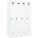 Vestiaire C+P Evolo Plus, 4 compartiments, charnières à droite, verrou rotatif de sécurité, L 1200 x P 500 x H 1850 mm, blanc signalisation/blanc trafic