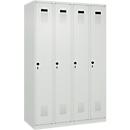Vestiaire C+P Evolo Plus, 4 compartiments, charnières à droite, verrou rotatif de sécurité, L 1200 x P 500 x H 1850 mm, gris clair/gris clair