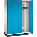 Vestiaire Cambio C+P, 3 compartiments, avec socle, L 1200 x P 525 x H 1980 mm, gris clair/bleu clair