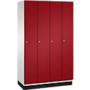 Vestiaire Cambio C+P, 4 compartiments, avec socle, L 1200 x P 525 x H 1980 mm, gris clair/rouge rubis