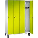 Vestiaire Cambio C+P, 4 compartiments, sur pieds, L 1200 x P 525 x H 1980 mm, gris clair/vert clown