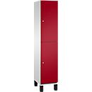 Vestiaire Cambio C+P à deux étages, 1 compartiment, 2 casiers, sur pieds, L 400 x P 525 x H 1980 mm, gris clair/rouge rubis