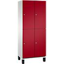 Vestiaire Cambio C+P à deux étages, 2 compartiments, 4 casiers, sur pieds, L 800 x P 525 x H 1980 mm, gris clair/rouge rubis