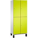Vestiaire Cambio C+P à deux étages, 2 compartiments, 4 casiers, sur pieds, L 800 x P 525 x H 1980 mm, gris clair/vert clown