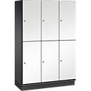 Vestiaire Cambio C+P à deux étages, 3 compartiments, 6 casiers, avec socle, L 1200 x P 525 x H 1980 mm, gris noir/blanc
