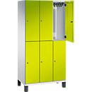 Vestiaire Cambio C+P à deux étages, 3 compartiments, 6 casiers, sur pieds, L 900 x P 525 x H 1980 mm, gris clair/vert clown