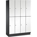 Vestiaire Cambio C+P à deux étages, 4 compartiments, 8 casiers, avec socle, L 1200 x P 525 x H 1980 mm, gris noir/blanc