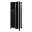 Vestiaire de pompiers C+P Evolo Kombi, 2 compartiments pour 1 personne, avec porte-casque, pieds, L 700 x P 500 x H 1950 mm, RAL 3000 rouge feu/RAL 7021 gris noir