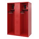 Vestiaire de pompiers C+P Evolo Maxi, 4 compartiments pour 2 personnes, avec porte-casque, patins de sol, L 1300 x P 600 x H 1850 mm, RAL 3000 rouge feu