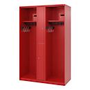 Vestiaire de pompiers C+P Evolo Maxi, 4 compartiments pour 2 personnes, sans porte-casque, patins au sol, L 1200 x P 500 x H 1850 mm, RAL 3000 rouge feu