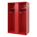 Vestiaire de pompiers C+P Evolo Maxi, 4 compartiments pour 2 personnes, sans porte-casque, patins au sol, L 1200 x P 500 x H 1850 mm, RAL 3000 rouge feu