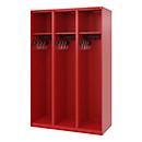 Vestiaire de pompiers C+P Evolo, modèle EXPERT, 3 compartiments, L 1200 x P 500 x H 1850 mm, patins au sol, rouge feu RAL 3000