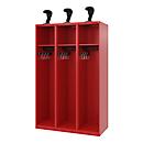 Vestiaire de pompiers C+P Evolo, modèle EXPERT, 3 compartiments, L 1200 x P 500 x H 1850 mm, patins de sol, porte-casque, rouge feu RAL 3000