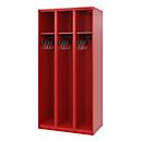 Vestiaire de pompiers C+P Evolo, modèle EXPERT, 3 compartiments, L 900 x P 500 x H 1850 mm, patins au sol, rouge feu RAL 3000