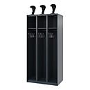 Vestiaire de pompiers C+P Evolo, modèle EXPERT, 3 compartiments, L 900 x P 500 x H 1850 mm, patins de sol, porte-casque, gris anthracite RAL 7016