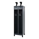 Vestiaire de pompiers C+P Evolo, modèle PRAKTUS, 2 compartiments, H 1950 x L 600 x P 500 mm, pieds, gris anthracite RAL 7016