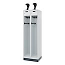 Vestiaire de pompiers C+P Evolo, modèle PRAKTUS, 2 compartiments, H 1950 x L 600 x P 500 mm, socle, gris clair RAL 7035