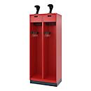Vestiaire de pompiers C+P Evolo, modèle PRAKTUS, 2 compartiments, H 1950 x L 800 x P 500 mm, socle, rouge feu RAL 3000