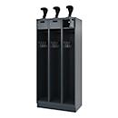 Vestiaire de pompiers C+P Evolo, modèle PRAKTUS, 3 compartiments, H 1950 x L 900 x P 500 mm, socle, gris anthracite RAL 7016