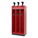Vestiaire de pompiers C+P Evolo, modèle PRAKTUS, 3 compartiments, H 1950 x L 900 x P 500 mm, socle, rouge feu RAL 3000
