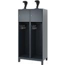 Vestiaire de pompiers C+P Evolo, modèle YOUNGSTER, 2 compartiments, H 1630 x L 800 x P 500 mm, pieds, gris anthracite RAL 7061