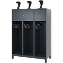 Vestiaire de pompiers C+P Evolo, modèle YOUNGSTER, 3 compartiments, H 1630 x L 1200 x P 500 mm, pieds, gris anthracite RAL 7016