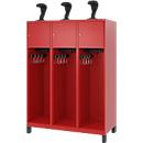 Vestiaire de pompiers C+P Evolo, modèle YOUNGSTER, 3 compartiments, H 1630 x L 1200 x P 500 mm, pieds, rouge feu RAL 3000